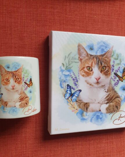 çiçek halkalı kedili kanvas