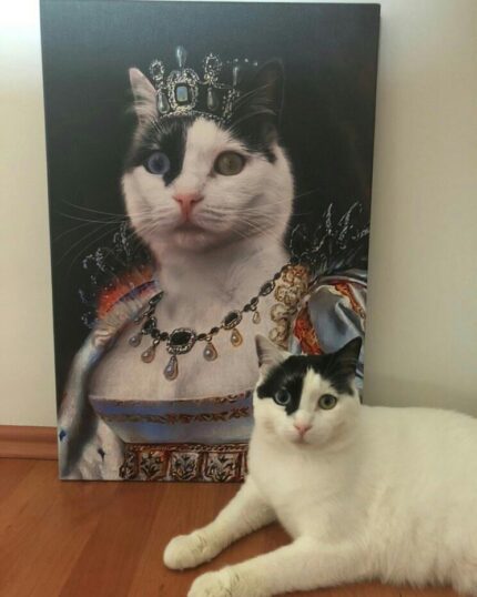 siyah beyaz kraliçe kedi tablosu