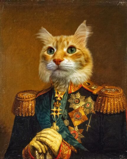 General Kostümlü Rönesans Asil Kedi Tablosu
