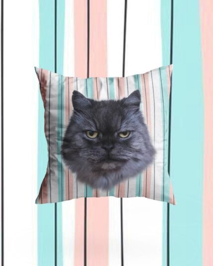 Show off your pet with the Personalized Pop Art Pillow – Donut, featuring a printed image of your furry friend’s face on vibrant stripes for a custom design that matches your décor.