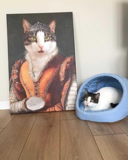 Özel Tasarım Rönesans Kraliçe Kedi Tablosu