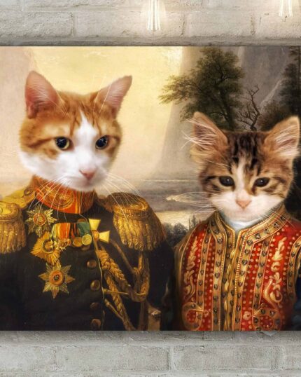 A Custom Design Canvas Painting – Movie Character #4 – Harry Potter is displayed on a brick wall, illuminated by vintage-style hanging lights.