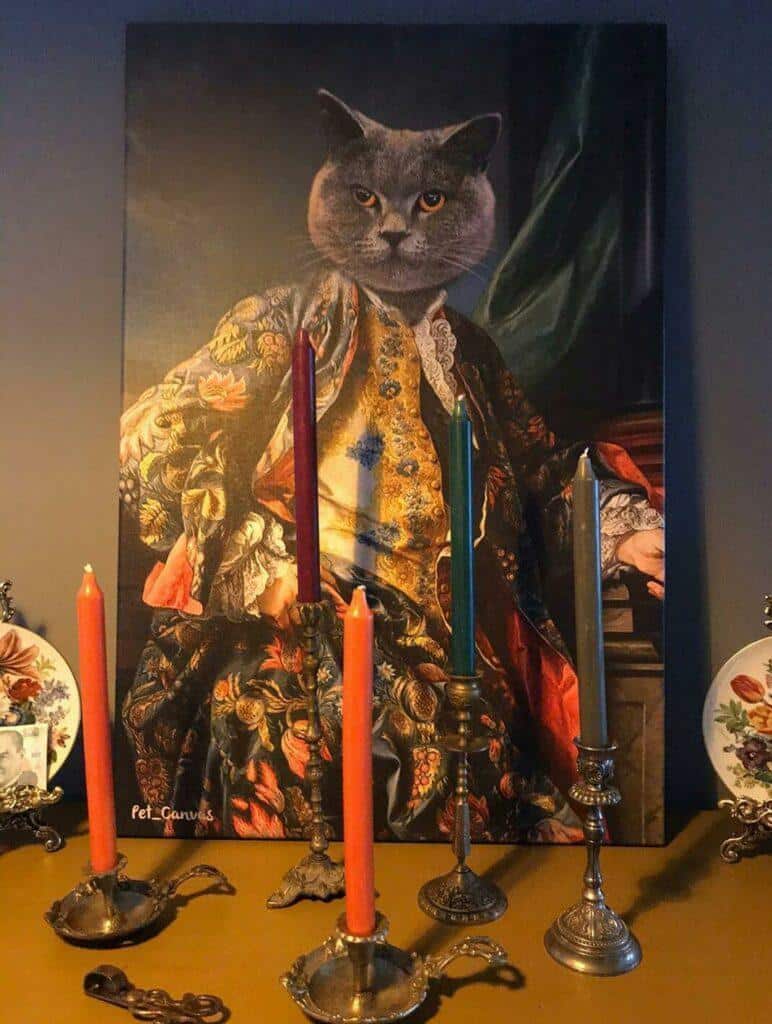 zengin tüccar asil kedi portreli tablo