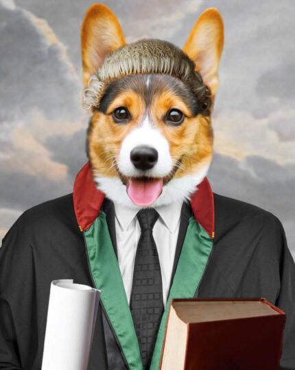 A corgi dog dressed as a retro pilot stands against a cloudy sky in the Custom Design Canvas Painting – Professions #8 – Retro Pilot 2, the perfect choice for unique, personalized canvas printing.
