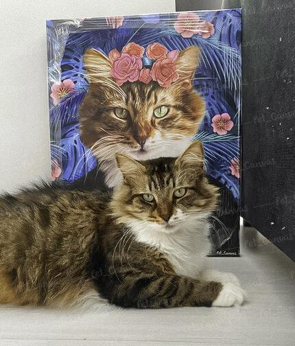frida Kahlo Çiçekli Kedi Kanvas Tablosu