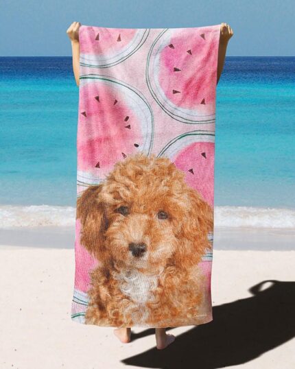 özel tasarım evcil hayvan portre karpuzlu plaj havlusu