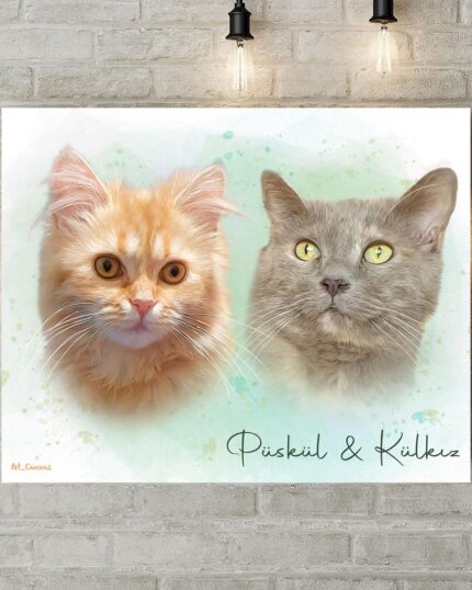 ikili kedi sulu boya çizimi