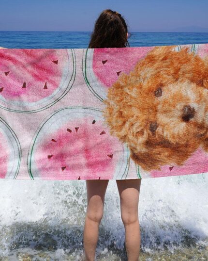 özel tasarım evcil hayvan portre karpuzlu plaj havlusu