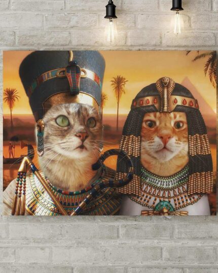 ikili Mısır temalı kedi tablosu