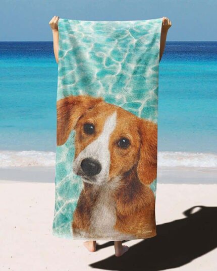 özel havuz dokulu köpekli plaj havlusu