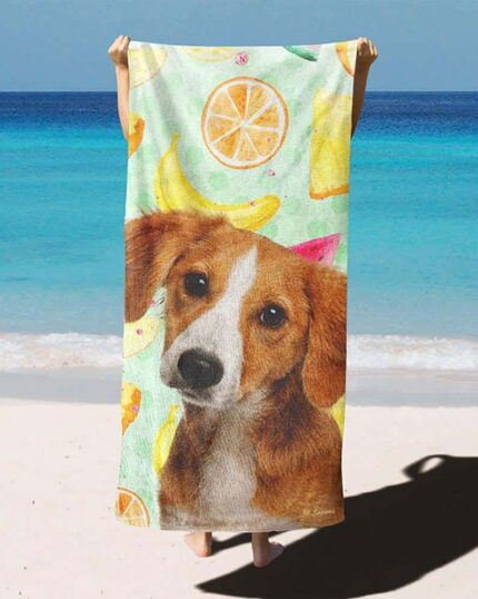 özel yaz desenli köpekli plaj havlusu