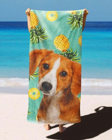özel ananas desenli köpekli plaj havlusu