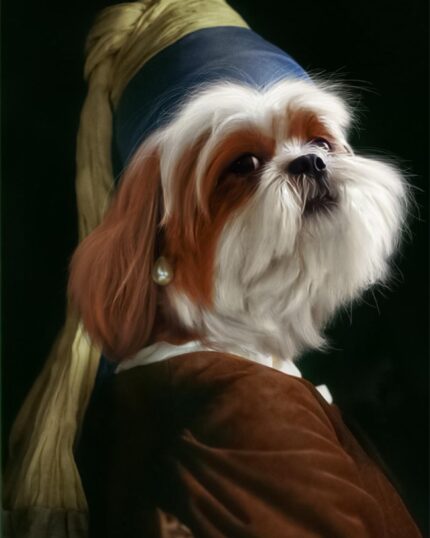 İnci küpeli Shihtzu Rönesans Kanvas Tablo