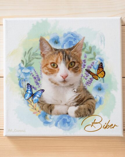 Çiçek Halkalı Kedi Pet Canvas