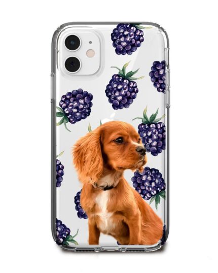 böğürtlen desenli köpekli telefon kılıfı