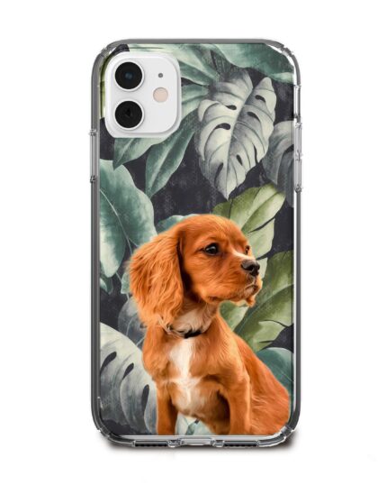yaprak desenli köpekli telefon kılıfı