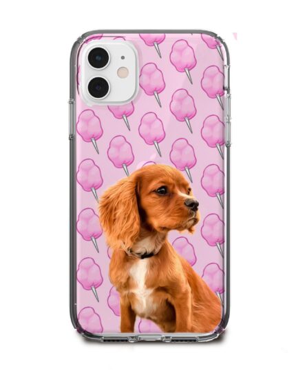 pamuk şeker desenli köpekli telefon kılıfı