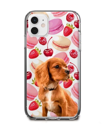 pembe makaron desenli köpekli telefon kılıfı