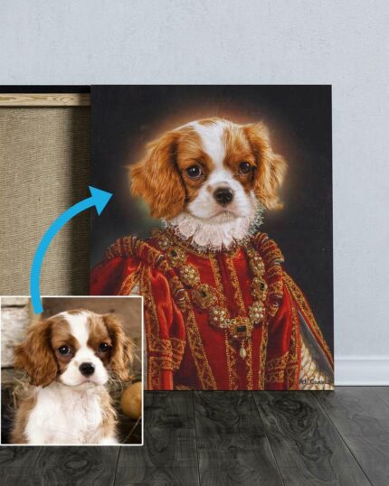 cavalier köpek kostümlü tablo