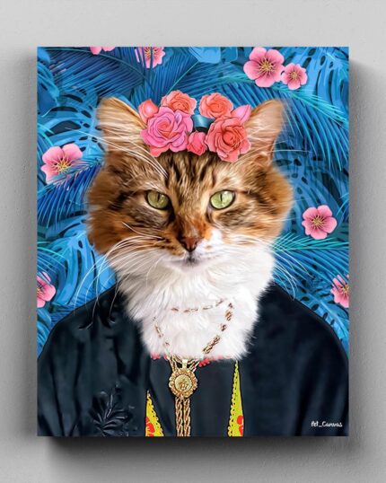 frida kahlo çiçekli kedi tablosu