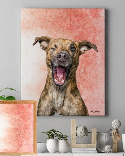 Kırmızı Sulu Boya Fonlu Pop Art Tablo köpek