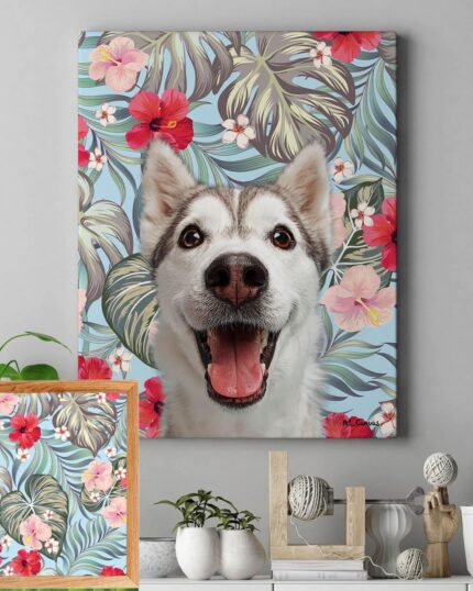 Yapraklı popart köpek tablosu