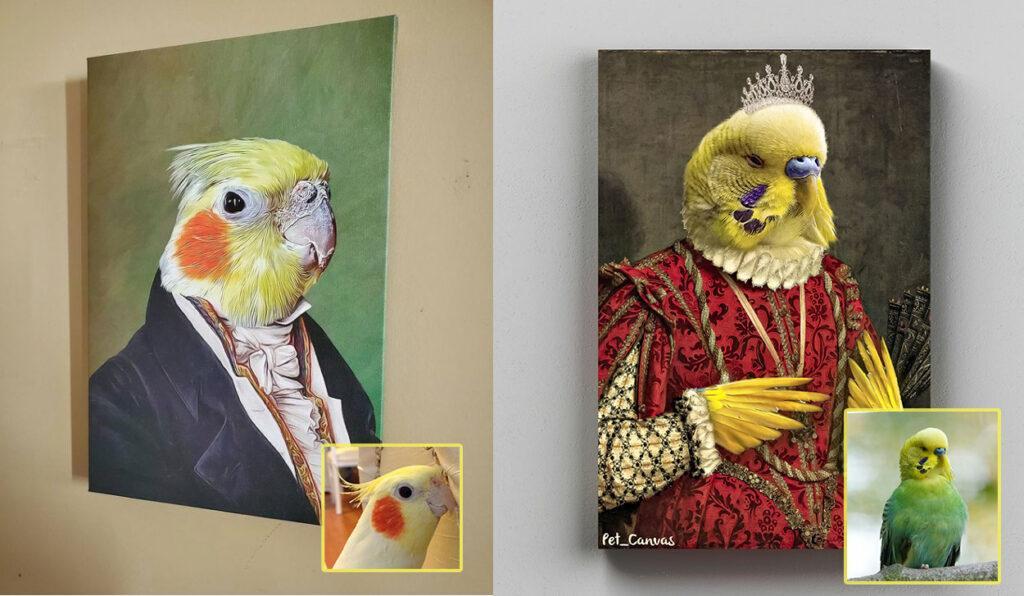 kraliyet kıyafetli papağan tabloları