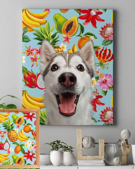 Tropik Desenli Mavi Pop Art Tablo