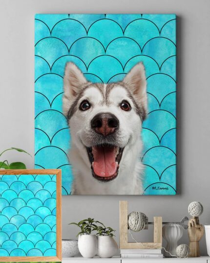 turkuaz pullu pop art köpek tablo