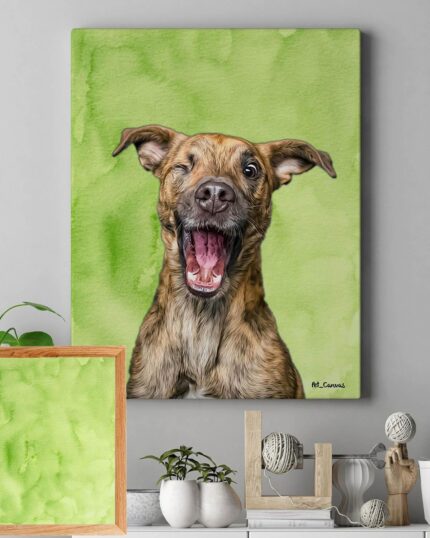 yeşil sulu boya dokulu köpek tablo