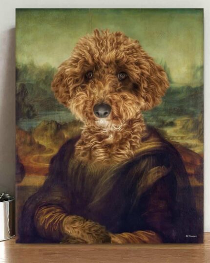 The Mona Lisa #1 - Custom Pet Canvas features your pet’s face and fur replacing the human subject in da Vinci’s iconic painting, creating a unique, personalized masterpiece in true Mona Lisa style.