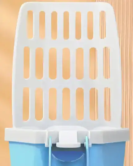 A close-up of the LitterLux Advanced Cat Litter Scoop, featuring a blue plastic bucket with a detachable white grid panel—ideal for organizing pet canvas supplies or tools for custom design pet canvas projects.