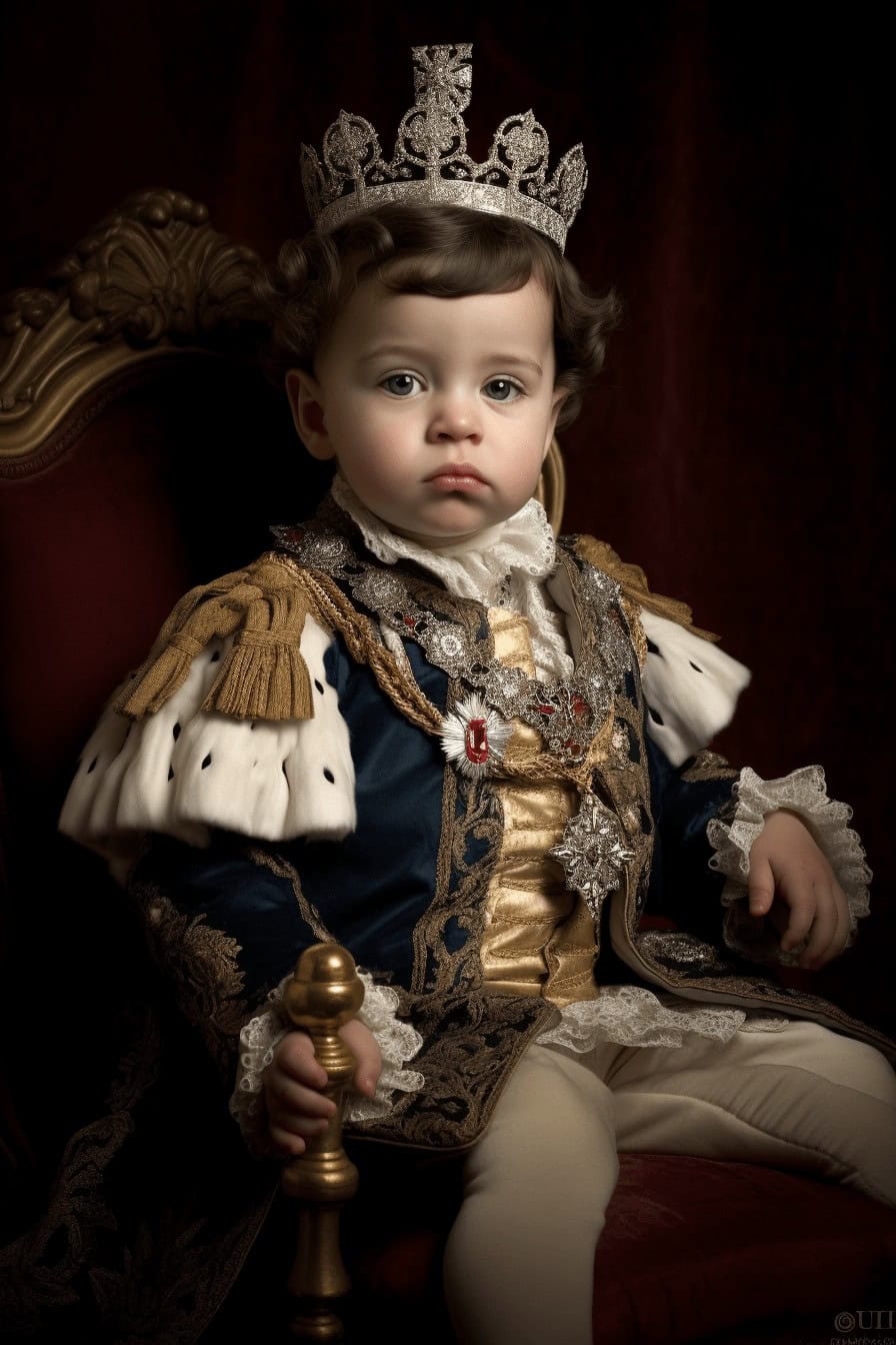 A child in a heroic Wondergirl #1 costume poses regally, making this Custom Superhero Child Portrait perfect for canvas prints or unique custom art, set against a bold, elegant backdrop.