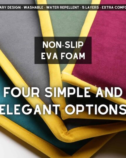The Pet Cooling and Heating Pad Mat comes in gray, burgundy, teal, and mustard yellow with yellow edges. This non-slip EVA foam mat is washable, water repellent, features five layers for extra comfort—ideal for custom pet canvas setups.