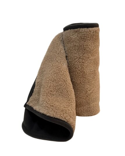 A soft brown Cozy Double-Layered Cat & Dog Blanket with black edges, rolled and upright against a white background—perfect to pair with your custom pet canvas or inspire unique canvas printing ideas. Washable for easy care.