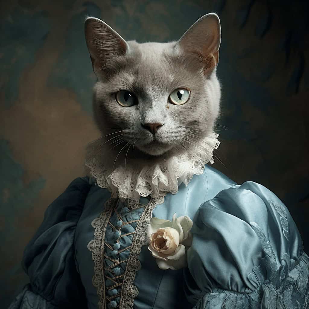 Cat Wearing Blue Dress
