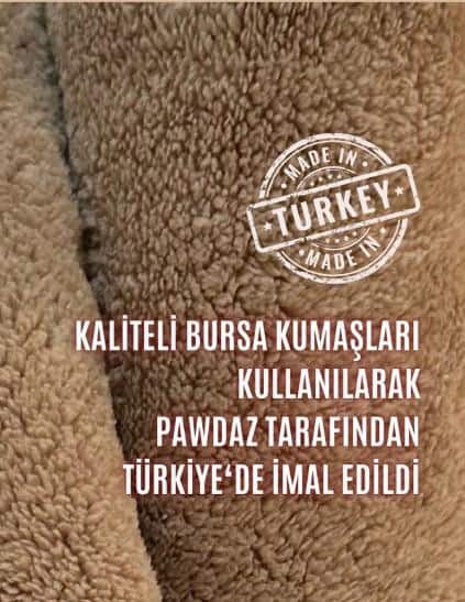 Close-up of the Cozy Double-Layered Cat & Dog Blanket - Washable, made in Turkey with premium Bursa fabrics by Pawdaz. The soft brown texture and "Made in Turkey" stamp ensure quality for custom pet canvas designs.