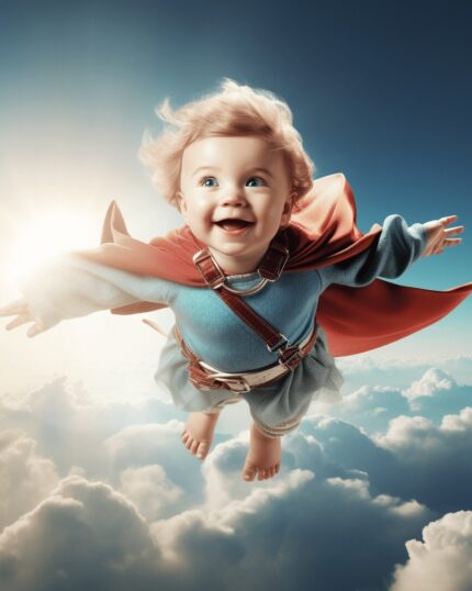 Özel Süper Kahraman Çocuk Portresi - Uçan Küçük Çocuk