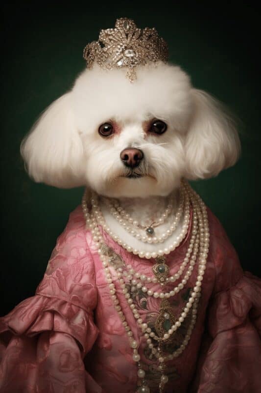 Celebrating The Unbreakable Bond: Custom Pet Portraits In 2025 13 blablabla2963 a portrait of a white bichon dressed up in a pink 24a4fa4a f353 4998 bb81 efcecb4e8224