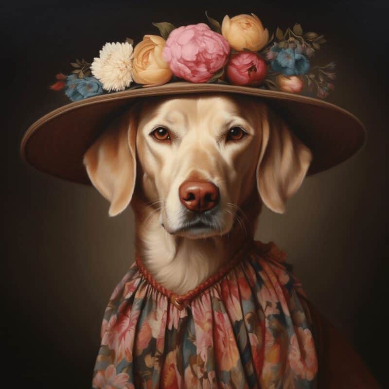 Celebrating The Unbreakable Bond: Custom Pet Portraits In 2025 14 kayrigbyandrigby labrador blonde portrait bohemian v 5.2 5412b284 e17d 47dc b185 06804aff77ed