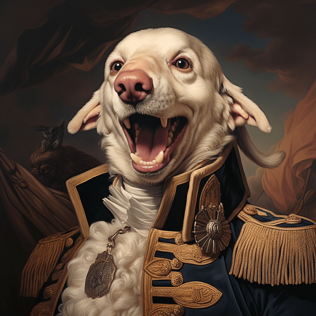 Lüks bir askeri üniforma giymiş bir köpek, ağzı şakacı bir şekilde açık, asil bir poz veriyor. Dramatik klasik arka plan, George Washington – Özel Tasarım Evcil Hayvan Tuvalini, göze çarpan özel bir evcil hayvan portresi arayan herkes için mükemmel hale getiriyor. Lüks bir askeri üniforma giymiş bir köpek, ağzı şakacı bir şekilde açık, asil bir poz veriyor. Dramatik klasik arka plan, George Washington – Özel Tasarım Evcil Hayvan Tuvalini, göze çarpan özel bir evcil hayvan portresi arayan herkes için mükemmel hale getiriyor.