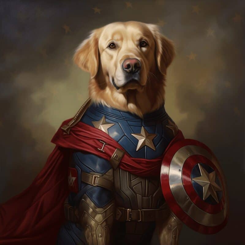 paws of justice captain america dog portrait