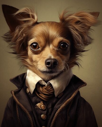The Royal Chorkie – Custom Design Pet Canvas features a small brown dog with large ears in an old-fashioned suit, white shirt, and cravat, posed against a plain background for a classic painted portrait look.