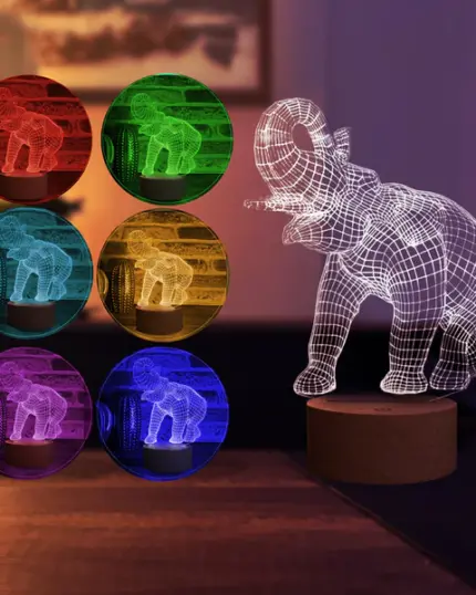 The 3D Elephant LED Night Lamp, featuring six colors and a wooden base, is ideal for pairing with your custom design pet canvas or as a unique accent to your canvas printing décor.