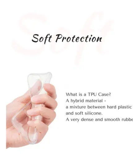 A hand bends a transparent Custom Pet Phone Case, showing its flexible TPU design—a blend of durable plastic and soft silicone for smooth, dense protection.