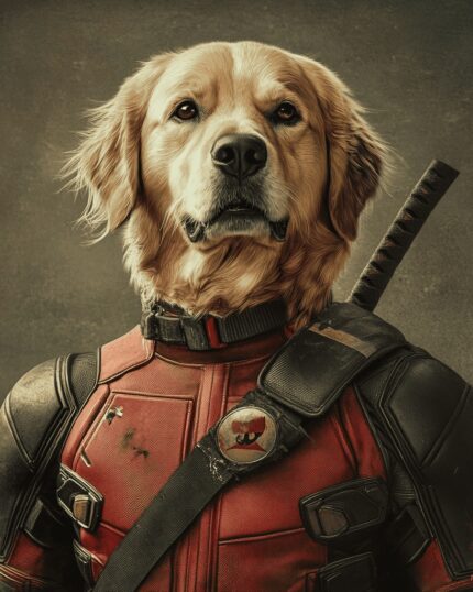 Deadpool as golden retriever Groom and Bride Cats Jedi Pet Canvas Portrait