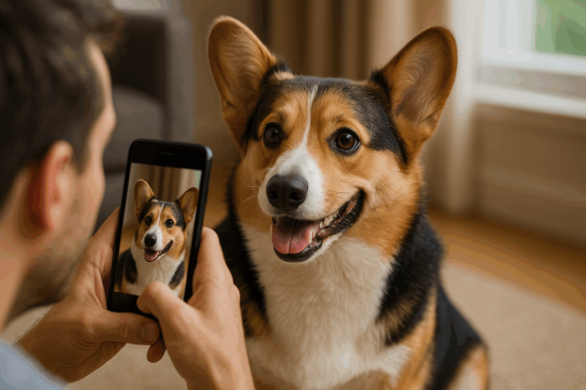 Cute Border Collie being photographed for pet canvas artwork, capturing joyful and lively pet images.